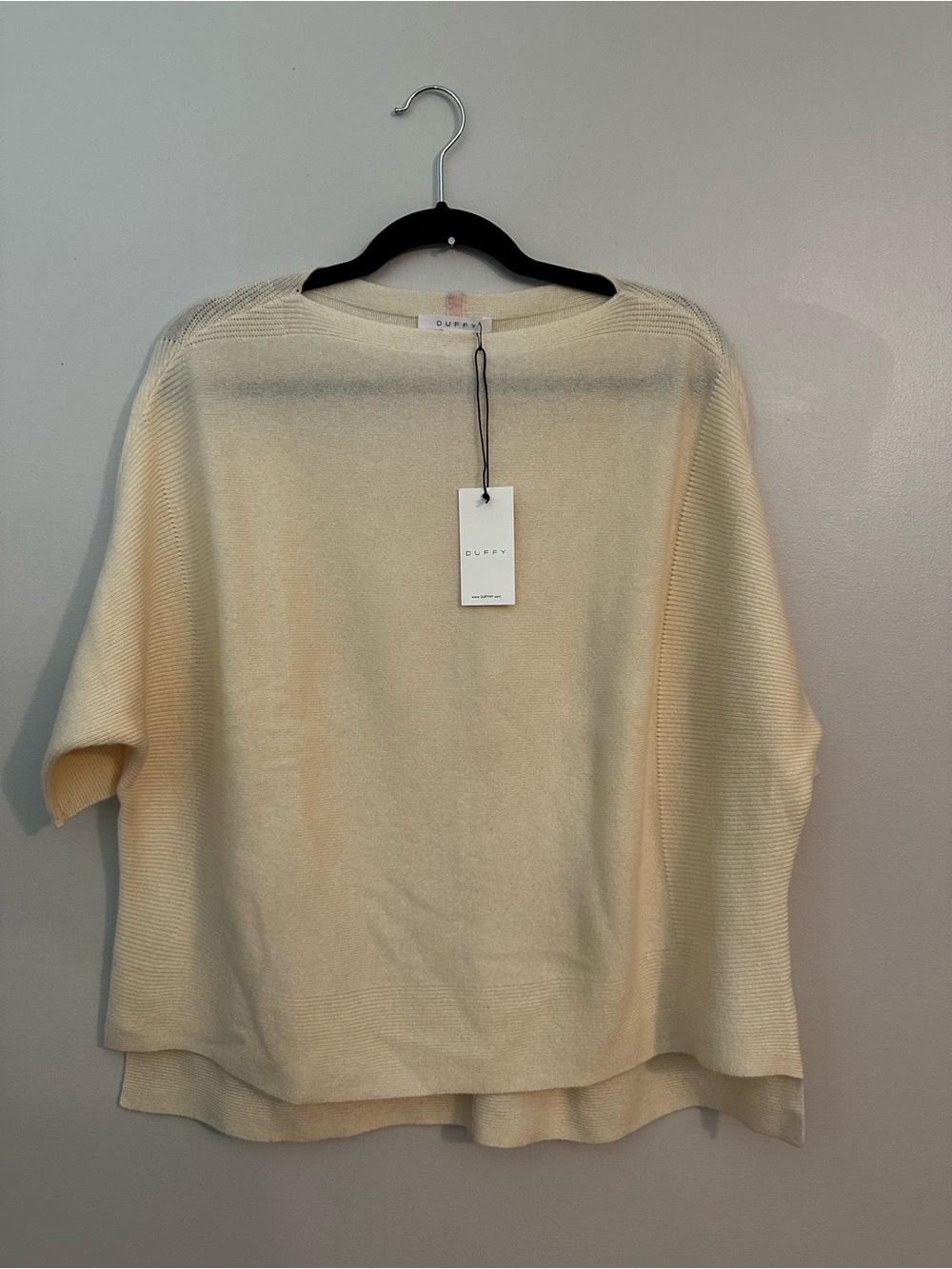 NWT Duffy 100% Cashmere Sweater Short Sleeve Cream Ivory Boxy Size Small